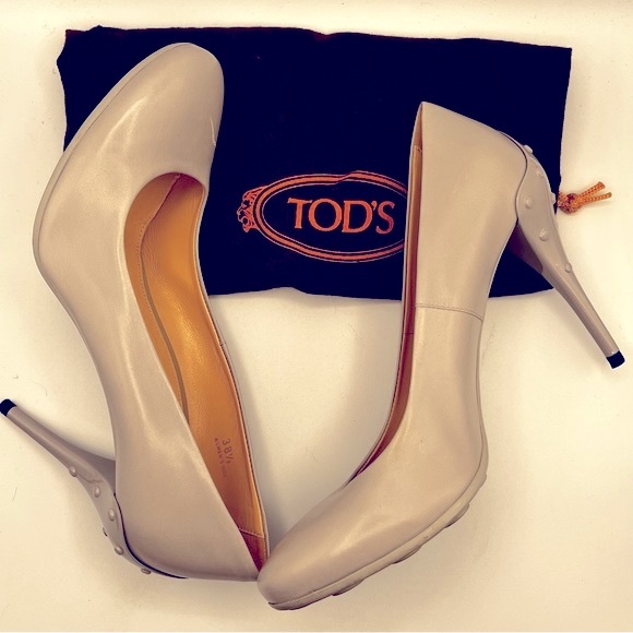 TODS LIGHT GREY LEATHER HEELS - Picture 3 of 15